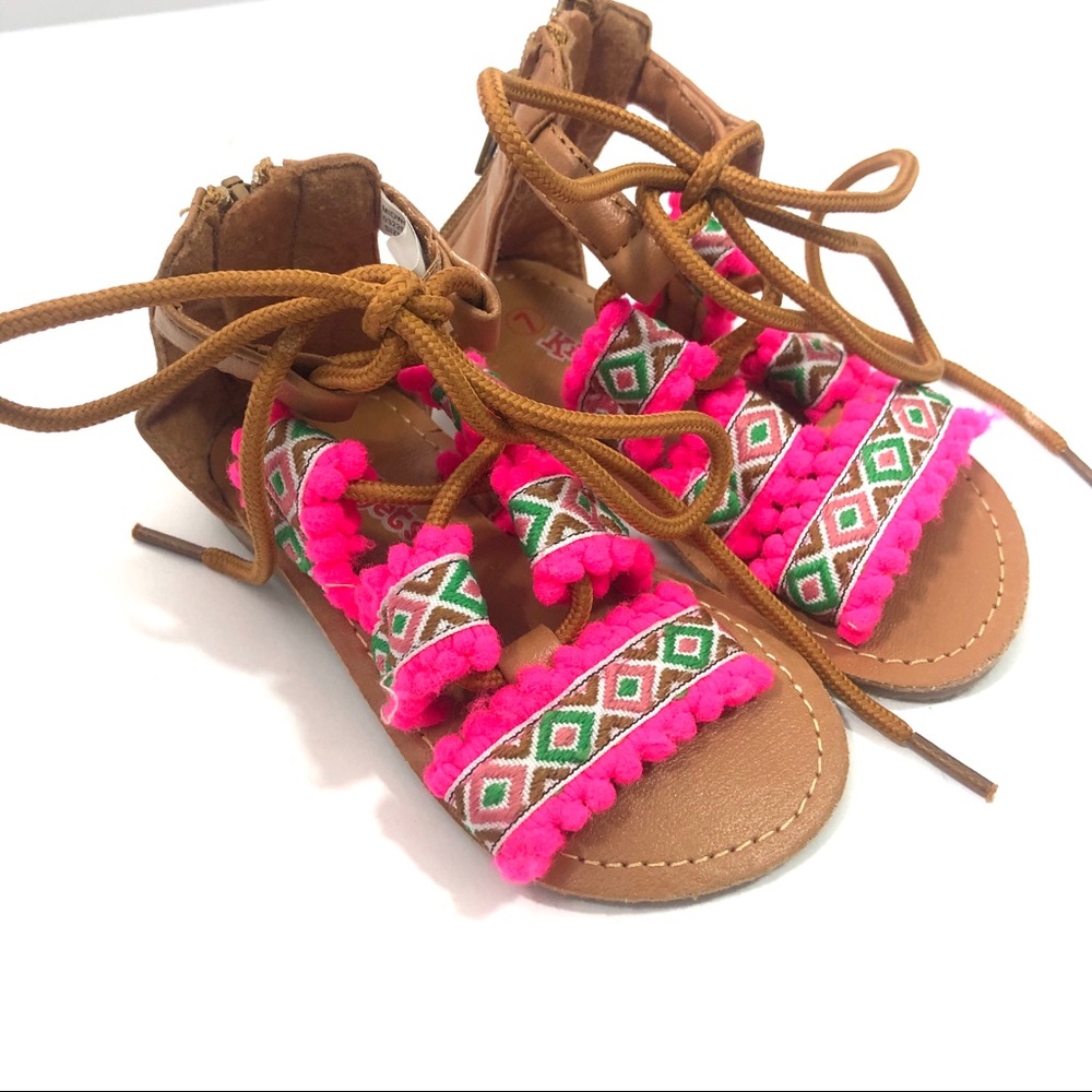 Hot pink lace up sandals